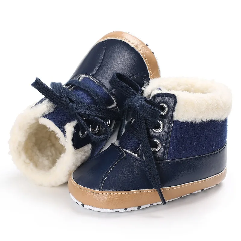 Baby Winter Boots First Walkers Warm PU Leather Fleece Snowfield Lace