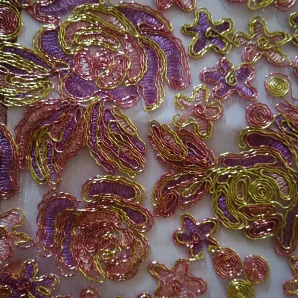 Высококлассная розовая кружевная ткань для машины, полностью из Золотой кружевной ткани, аксессуары для одежды, кружевная ткань шириной 150 см