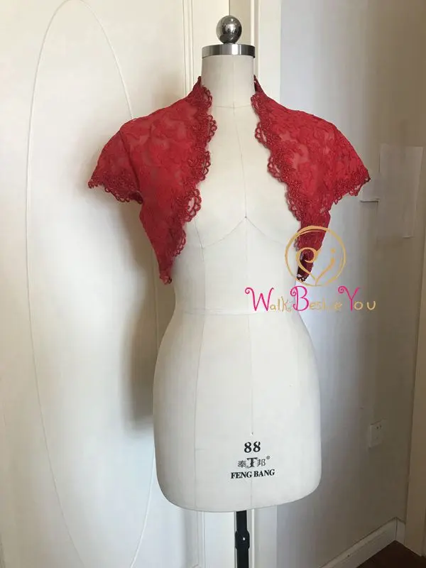 Walk Beside You Red Lace Evening Boleros Short Cap Sleeves Capes Wedding Jacket Bridal Wraps Veste Mariage Shrugs for Women 2019 Walk Beside You Red Lace Evening Boleros Short Cap Sleeves Capes Wedding Jacket Bridal Wraps Veste Mariage Shrugs for Women 2019
