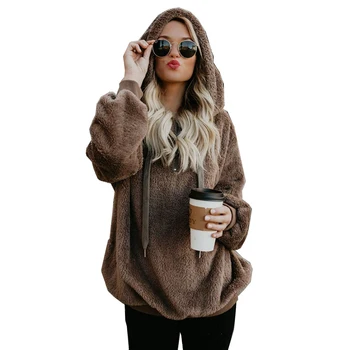 

2018 Women Casual Hooded Faux Fur Sweatshirt Winter Warm Outwear Fleece Soft Thick Overcoat Plus Size