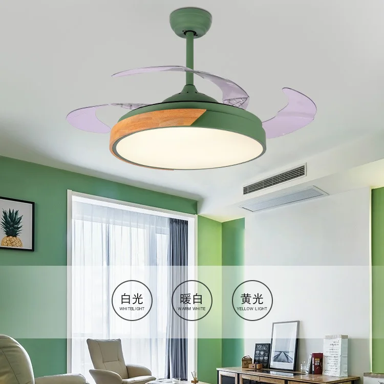 

YOOK 2018 Invisible Remote Control Wrought Iron Chandelier Living Room LED Chandelier Macaron Chandelier 220V