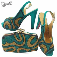 Capputine New Arrival African Shoes And Bag Set Gold Color Italian Ladies Shoe And Bag Set Decorated with Rhinestone Woman Shoes