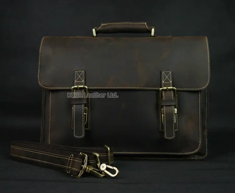 Vintage Crazy Horse Genuine Leather Men Briefcase 15" Laptop Bag Work Business Bag Shoulder Messenger Bag Male Tote Handbag M088 3