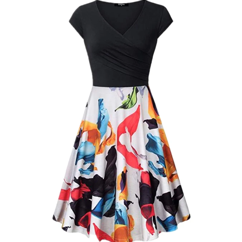 

Fashion Women Summer Dress Flower Elegant Long Dresses Ladies Casual Office Vintage Party Dress Vestidos 2019