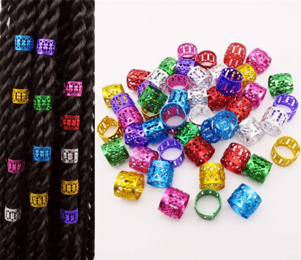 

100Pcs/Lot adjustable Kids women Box hair dread Braids dreadlock Beads cuffs clips Micro Ring Beads Accessories Golden Silver