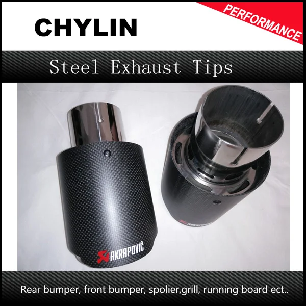 

2Pcs Carbon Fiber Coated Stainless Steel Universal Car Exhaust Pipe Tip Tailtip 114mm / 63mm Akrapovic Car Exhaust gloss Black