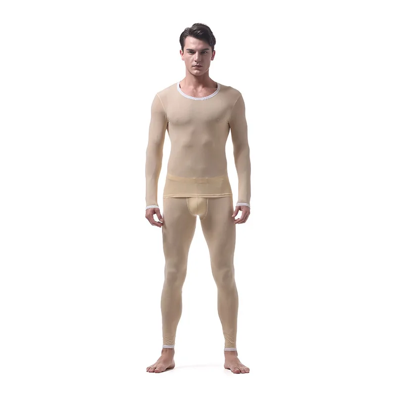Ледяной шелк кальсоны для мужчин термобелье комплект легкий тонкий s мешочек Леггинсы Термо пижамы костюм спандекс дышащий Сплошной