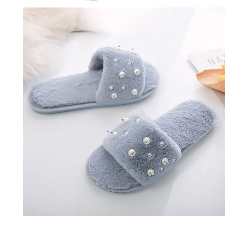 Winter New Pearl Fur Slippers Women's Velvet Slippers Floor Tow Slippers Woman Slippers Women Sapato Feminino M8G41 (1)