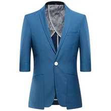 YUSHU Летний Тонкий Блейзер Мужской приталенный пиджак модная повседневная куртка средней длины куртки пальто Terno Masculino