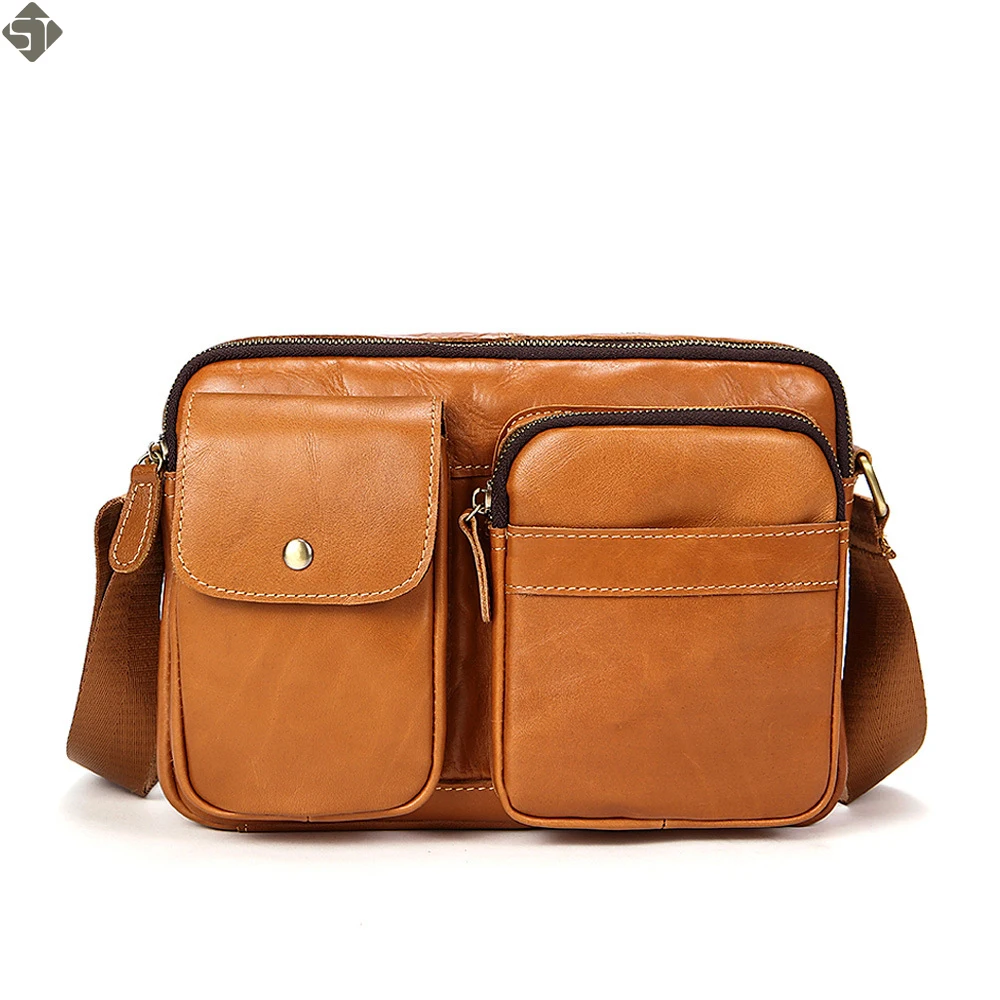 

ST Men's Bags Genuine Leather male Crossbody Bags strap Small Casual Flap Men Leather messenger bag men's shoulder bag