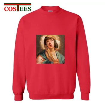 

Funny Men's Pulp Fiction Cotton Fleece Hoodies Sweatshirt 2019 Man Virgin Mary Mia Wallace hooded Sweatshirt Hoody Comics Hoodie