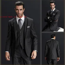 arrivalCustom Made Черный смокинг для жениха заостренный лацкан мужской костюм Groomsman BestMan свадебные костюмы выпускного вечера(куртка+ брюки+ жилет+ галстук