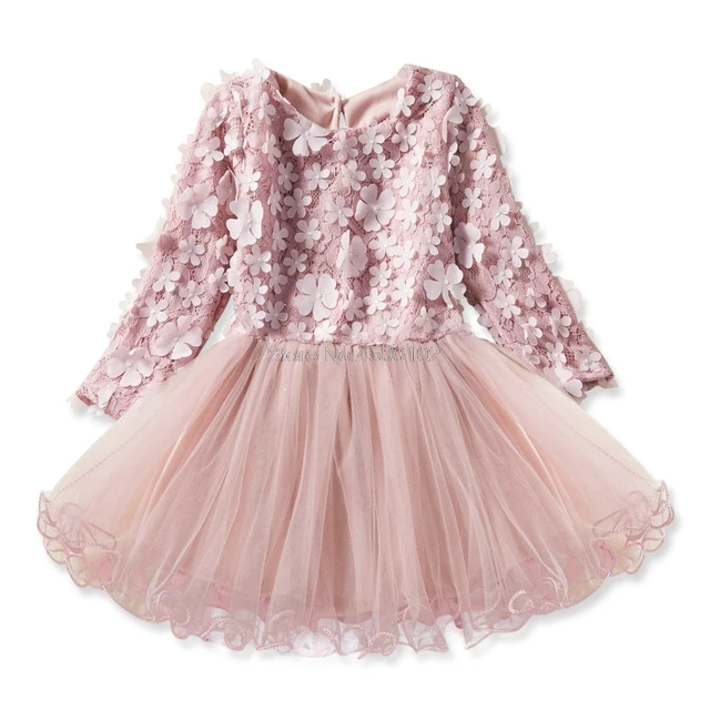 

2019 New Autumn Winter Flower Dress For Girls Cute Toddler Princess Long Sleeve Dresses Kids Party Tutu Gown Children Clothing