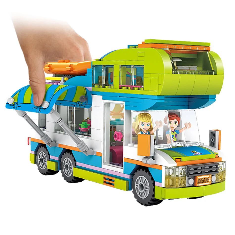 534pcs City Outing Camper Bus Car Girls Figures Building Blocks Compatible Legoed Friends Bricks Educational Toys for Children 