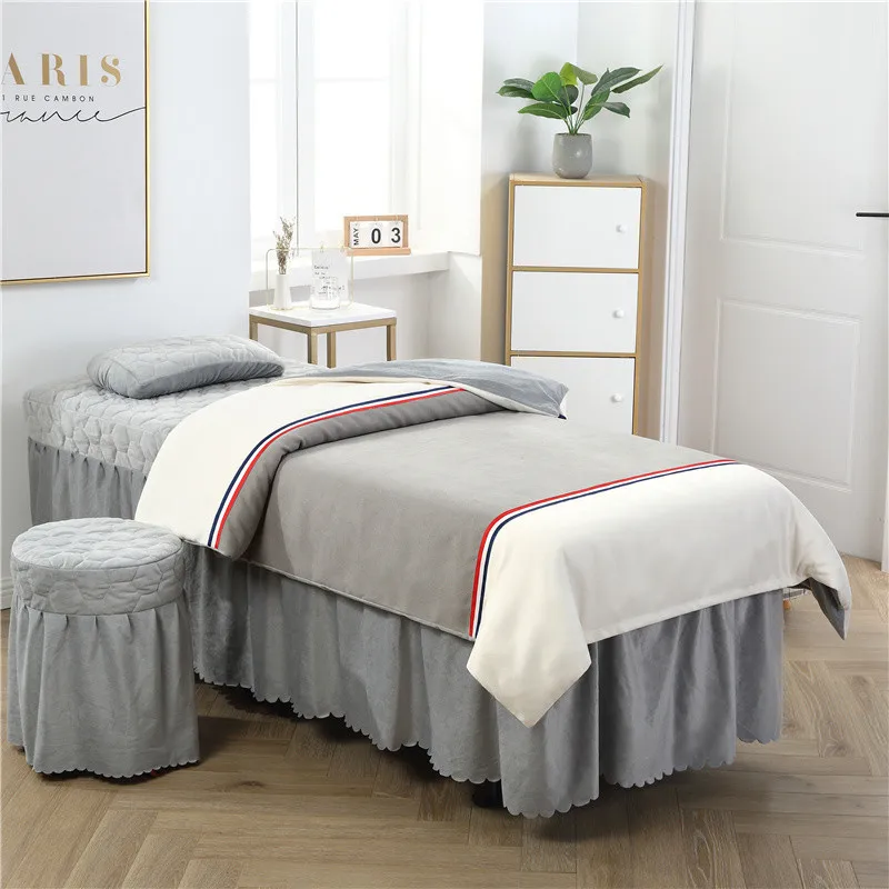 New Brief Style Crystal Velvet Linen Bedding Set 4 5 6 Pcs SPA Beauty Salon Duvet Cover Pillowcase Customized Size Blue Pink - Цвет: 5