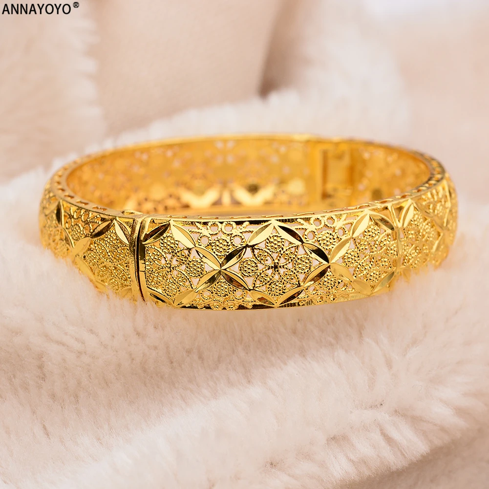Gold Color Bangles Women Men Girls Ethiopian African Dubai Wedding Bracelet Party Gifts