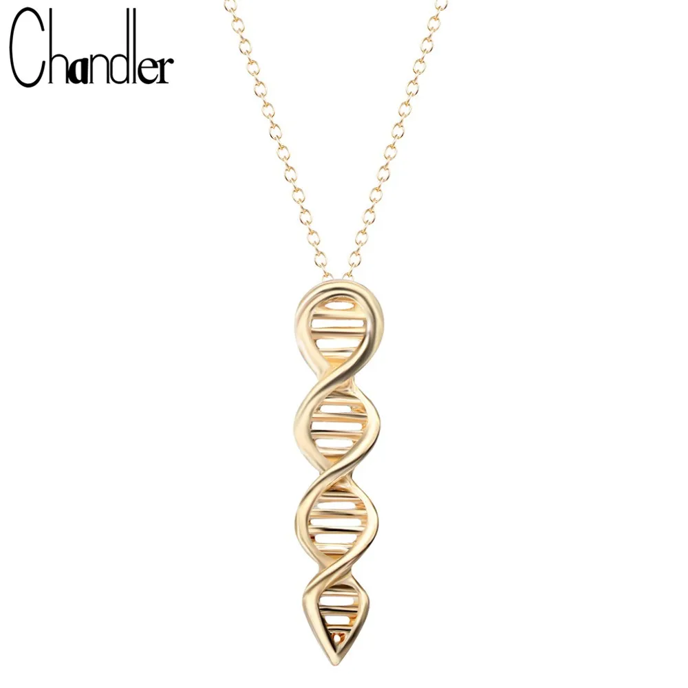 Chandler Sliver Gold Color Science DNA Shape Necklace & Pendant For Women Chemistry Molecule Statement Jewelry Maxi Accessaries