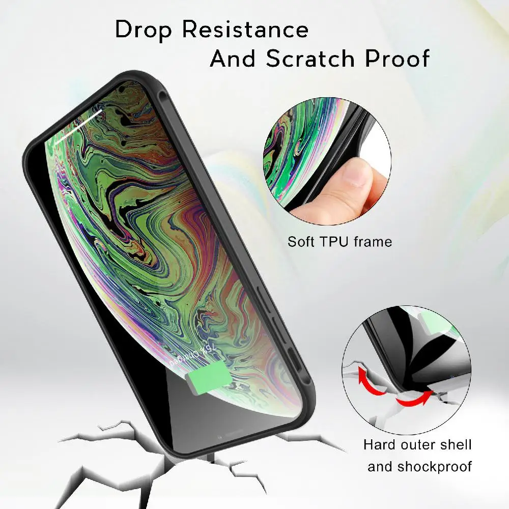For iPhone X/XR/XS/XS Max Qi Wireless Charging Battery Case Power Bank Charger Case