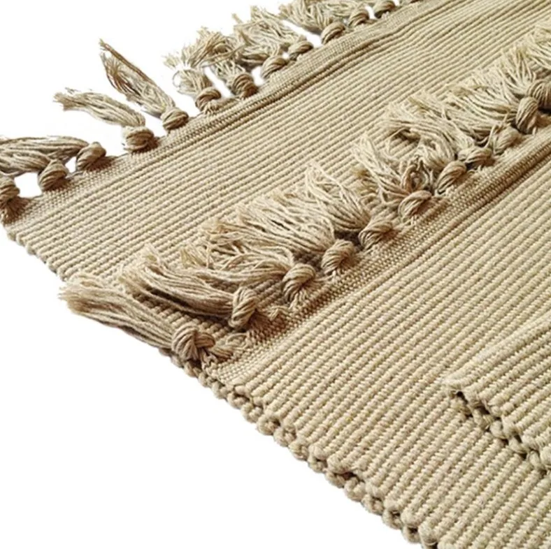 Japan Style Natural Linen Carpet For Sofa Living Room Bedroom Rug Linen Tassels Solid Bedside Mat Bedspread Tapestry Tatami Mat