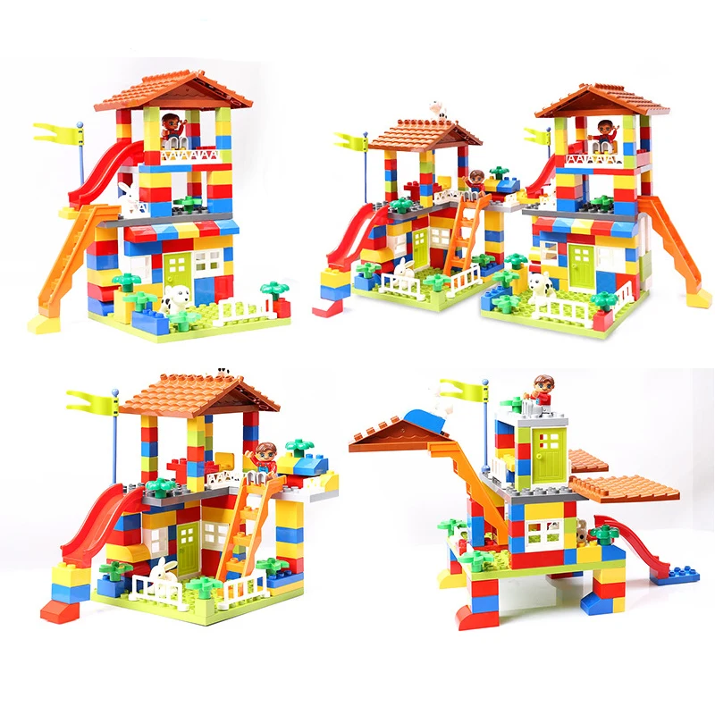 DIY красочный городской дом на крыше большие частицы строительные блоки замок развивающая игрушка для детей Совместимость duplo слайд
