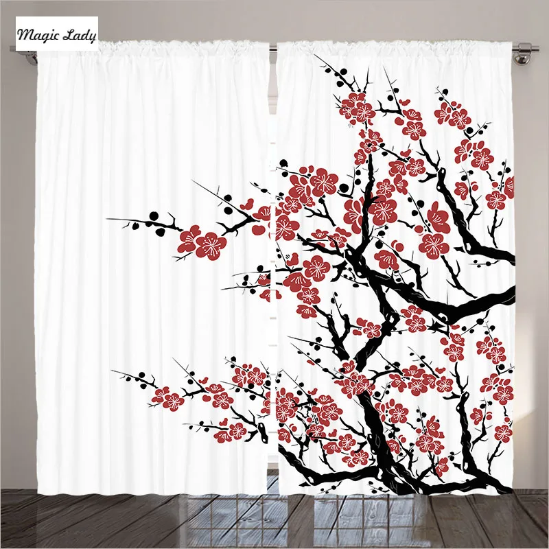 Rideaux Avec Fleurs Décor Asiatique Collection Plum Arbre