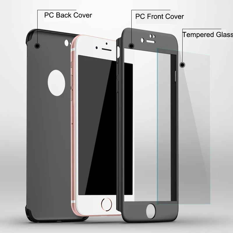 360 Case Full Body Coverage Phone Cases for iPhone 7 6 6s Plus Fundas Fashion Matte Hard PC Cover Free Glass Screen Film 360 Case Full Body Coverage Phone Cases for iPhone 7 6 6s Plus Fundas Fashion Matte Hard PC Cover Free Glass Screen Film