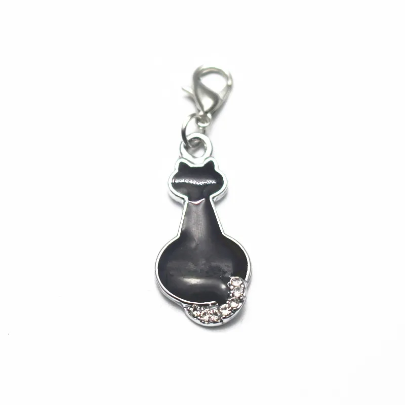 

Newest 20pcs/lot Crystal cat Dangle Charms Lobster Clasp Hanging Charm For Pendant Necklace Floating Charms Jewelry