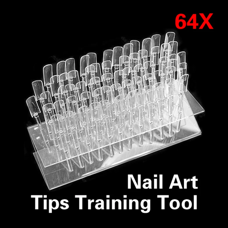 64 Tips Plastic Nails Practice Tools Transparent Nail Art Display Stand