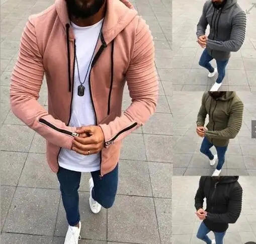 

2018 Fashion 4-color 8-yard men's pleated long-sleeved hooded 4 colors avaliable