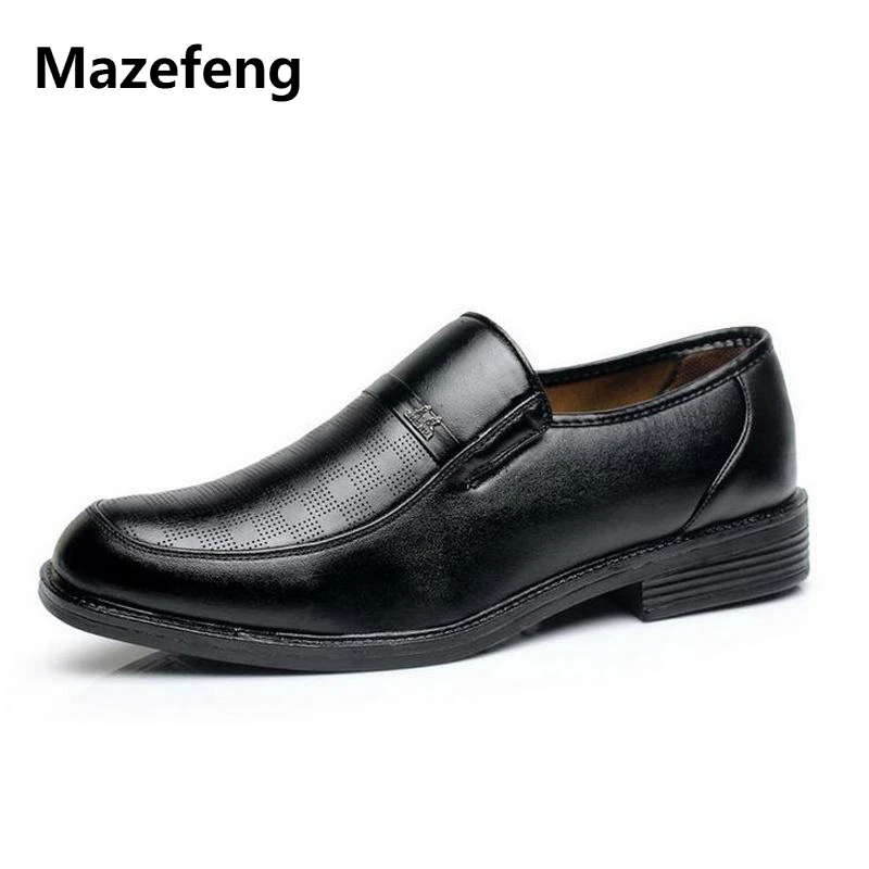 

Mazefeng 2018 New Fashion Spring Autumn Men Dress Shoes Men Leather Shoes Round Toe Male Business Shoes Slip-on Solid Black