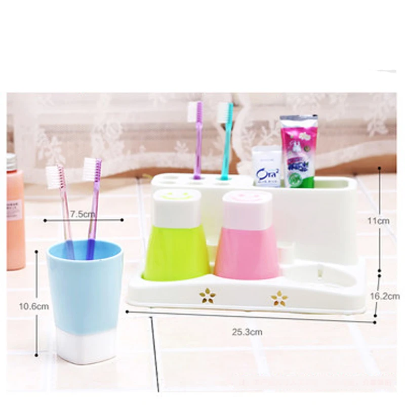 Plastic Bathroom Set Accessories 4Pcs/Set Tumbler Toothpaste Toothbrush Holder Stand Storage Rack Bathroom Decorate