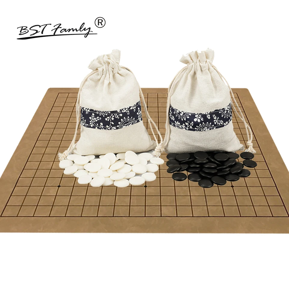 BSTFAMLY Go Chess 19 Road 361 Pcs/Set Chessman Diameter 2.2cm PU Chessboard Cloth Bag Chinese Old Game of Go Weiqi Toy Gift LB08