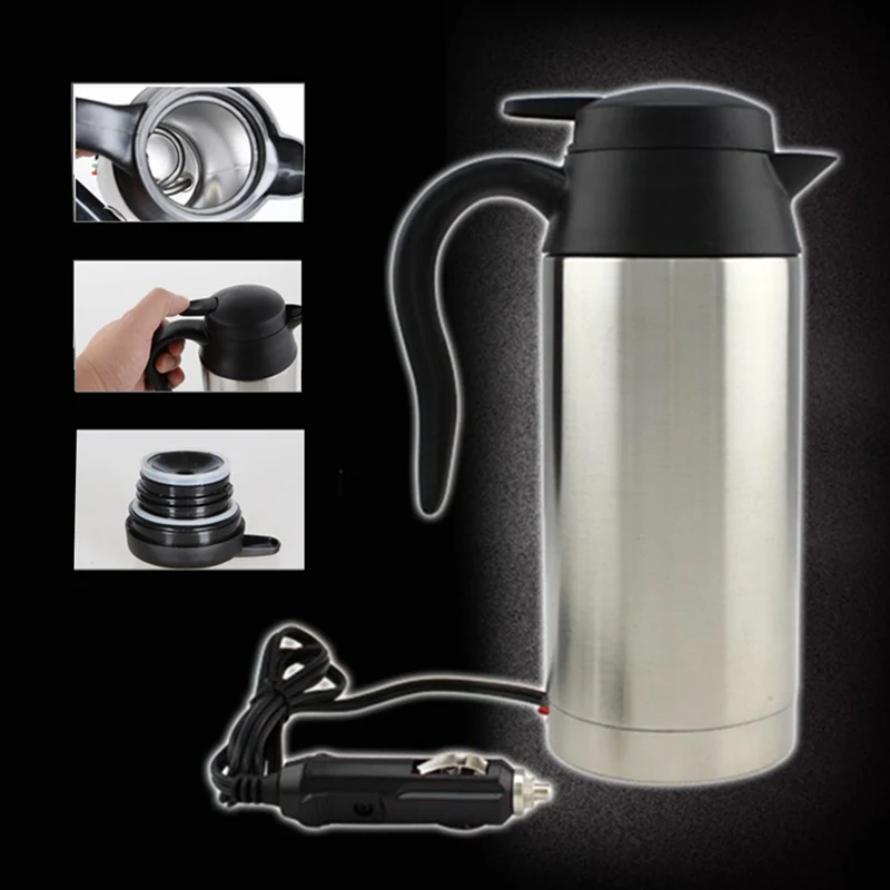 12V Electric Kettle 750ml Insulation Pot Stainless Steel In-Car Bottle Travel Trip Heated Mug Motor Hot Water For Car Truck