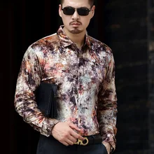 Модная роскошная мужская шелковая бархатная рубашка с цветочным узором, весенне-осенняя Повседневная рубашка с цветочным принтом, деловые мужские рубашки с длинными рукавами