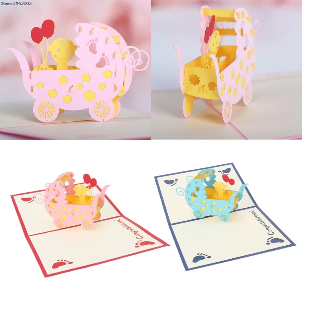 3D Pop Up оригами Бумага лазерная резка поздравительные открытки Детские коляски