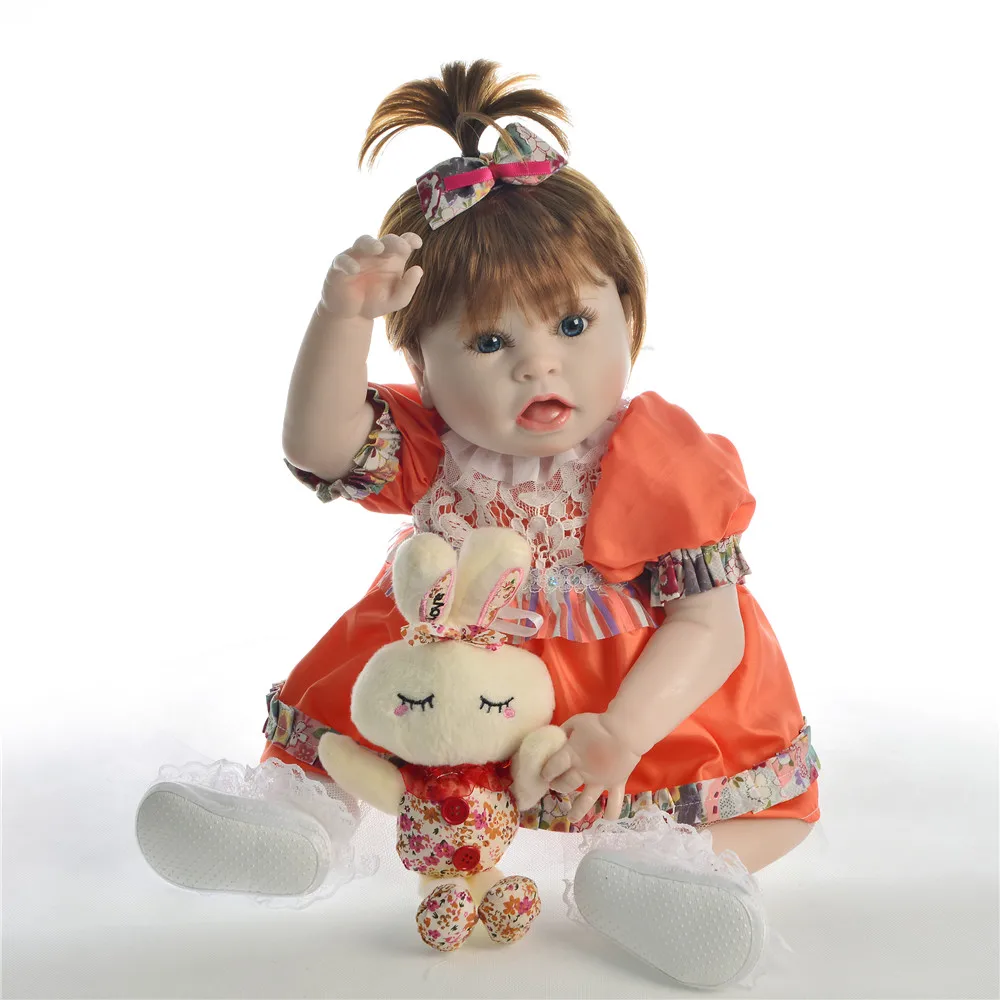 

23inch Full silicone reborn baby dolls Toy Baby-Reborn lifelike toys reborn vinyl newborn bathe infant toddler Brinquedos toy