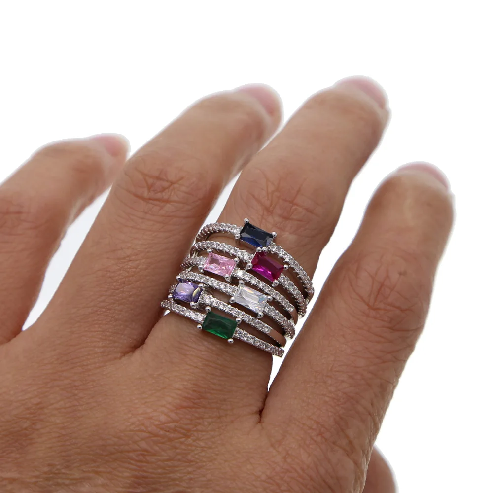 Свой камень цирконий укладки кольца для леди для женщин трендовые ювелирные изделия на палец тонкая полоса серебряный цвет минимальный cz кольца