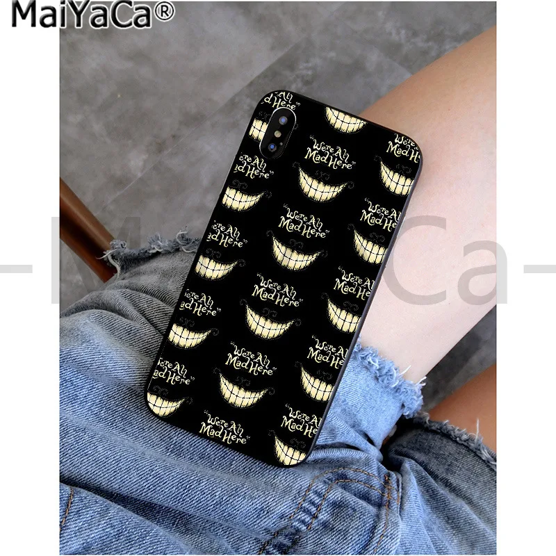 Черный чехол MaiYaCa Alice in Wonderland cat из ТПУ для iphone 11 pro X XS MAX 66S 7 7plus 8 8Plus 5s XR