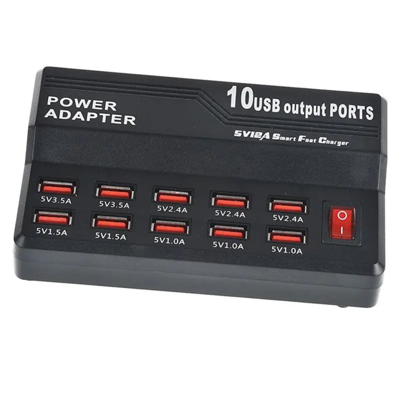 جديد 10 منافذ USB Hub شاحن يو اس بي 5 V 12A المنزل السفر سريع شاحن متعددة الوظائف AC محول الطاقة ل قرص الهاتف الذكي