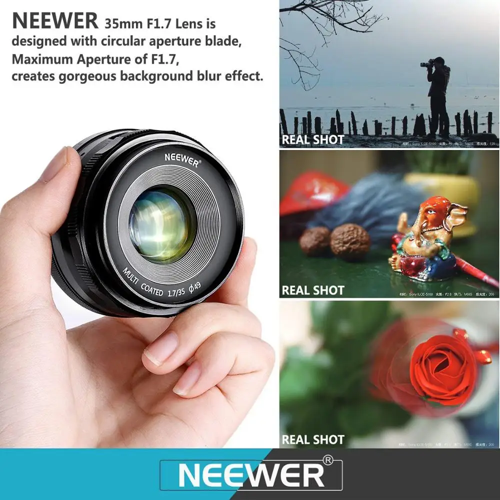 Neewer 35 мм F/1 7 ручная основная фиксированная линза с большой диафрагмой для