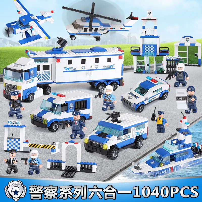 

XIPOO 6 in 1 Police Series 1040Pcs The Police Station Set Building Blocks Bricks Educational Funny Toys As New Years Kids Gifts