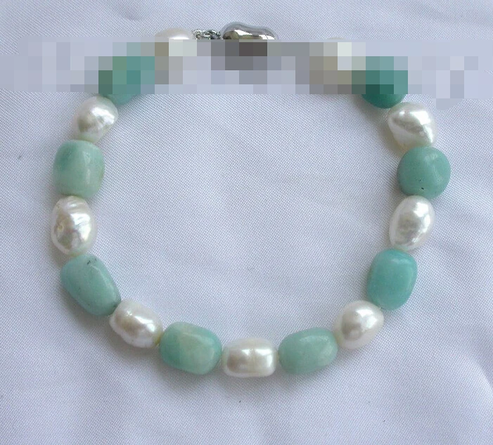 

free shipping 09811 baroque white freshwater pearl aquamarine bracelet