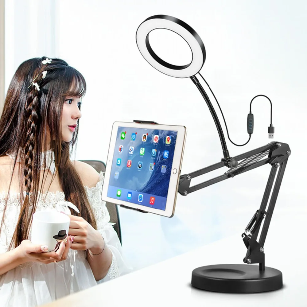 

eHuuGie 360 Degree LED Ring Light Cellphone Desktop Stand Long Arm Adjustable Broadcasting Bracket for iphoneX/XR/red-mi/HUAWEI