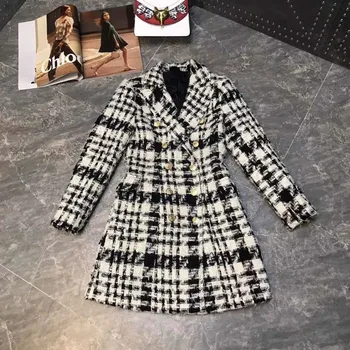 

TOP QUALITY Women's Winter Wool Plaids and tweeds Long Sleeve Slim Coat Double Breasted Fashion Jacket