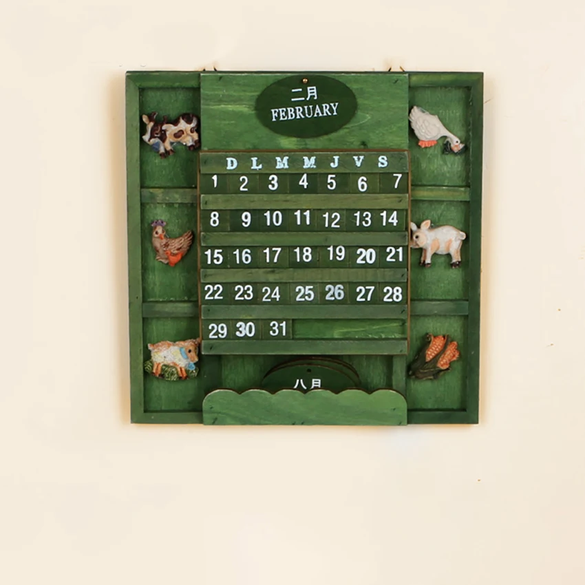 

2019 Vintage Wooden Calendar Home Living Room/Office/Shop Decor ation Wall-mounted Perpetual Calendars Animals Forest Calendar