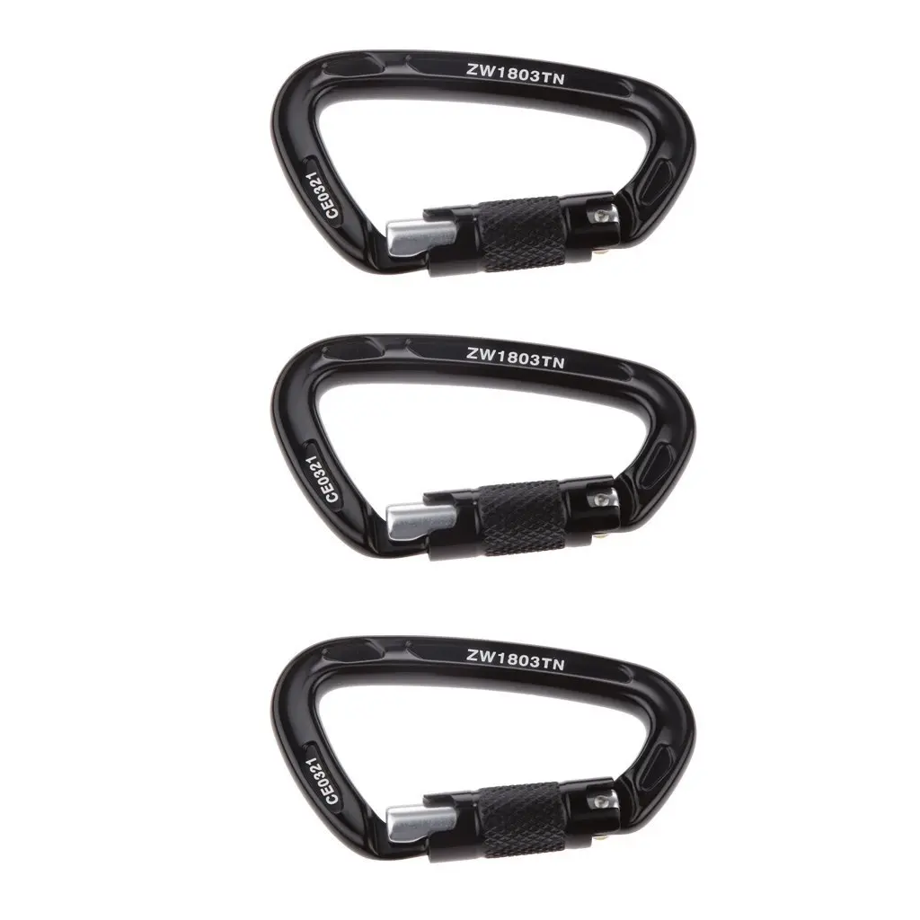 3pcs / Pack 24KN Aluminum Snap Hook D Ring Climbing Mountaineering