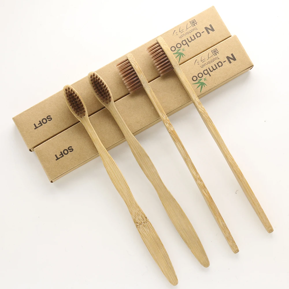 

DR.PERFECT 500 Pieces Brown Curved Style bamboo toothbrush soft-bristle bamboo Black fibre wooden handle Black toothbrush