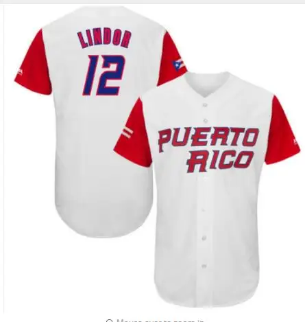 PUERTO RICO Baseball Jersey #12 Francisco Lindor 2017 World Baseball Classic Throwback Baseball Jersey S-3XL Free Shipping