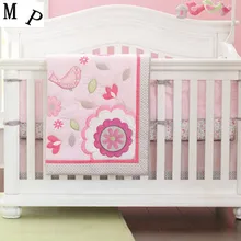 Промо-акция! Комплект постельного белья с вышитыми цветами для маленьких девочек, 7 шт., полный набор, cama, включает в себя(бамперы+ пододеяльник+ покрывало+ юбка для кровати