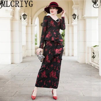 

MLCRIYG Floral Printted Dress 2020 New Women Autumn Office Business Dress Elegant Party Vestidos Plus Size Long Dress 3XL LX302